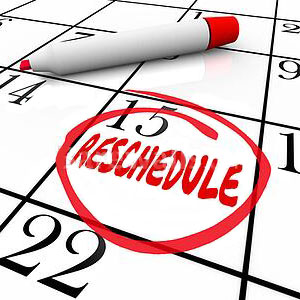calendar with a date circled and a notation of rescheduled