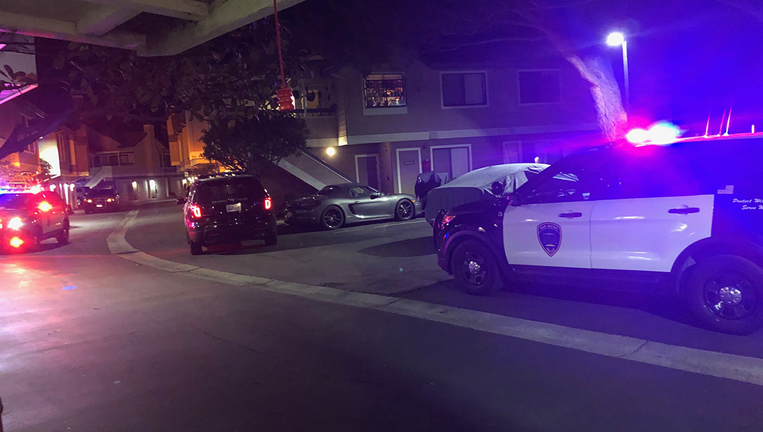 The San Mateo Police department responds to a stabbing assault at Edgewater Isle on Vista Del Mar