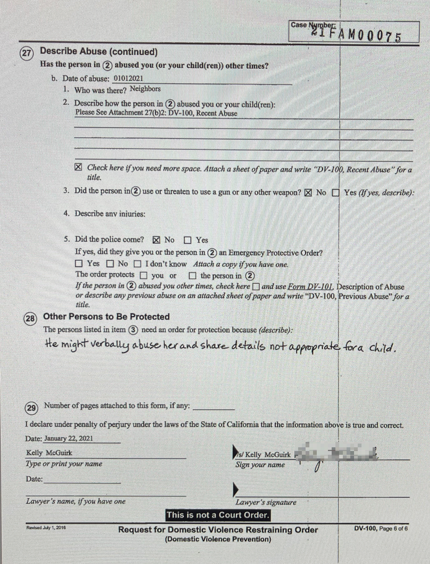 Kelly McGuirk describes neighbors being present in domestic violence incident