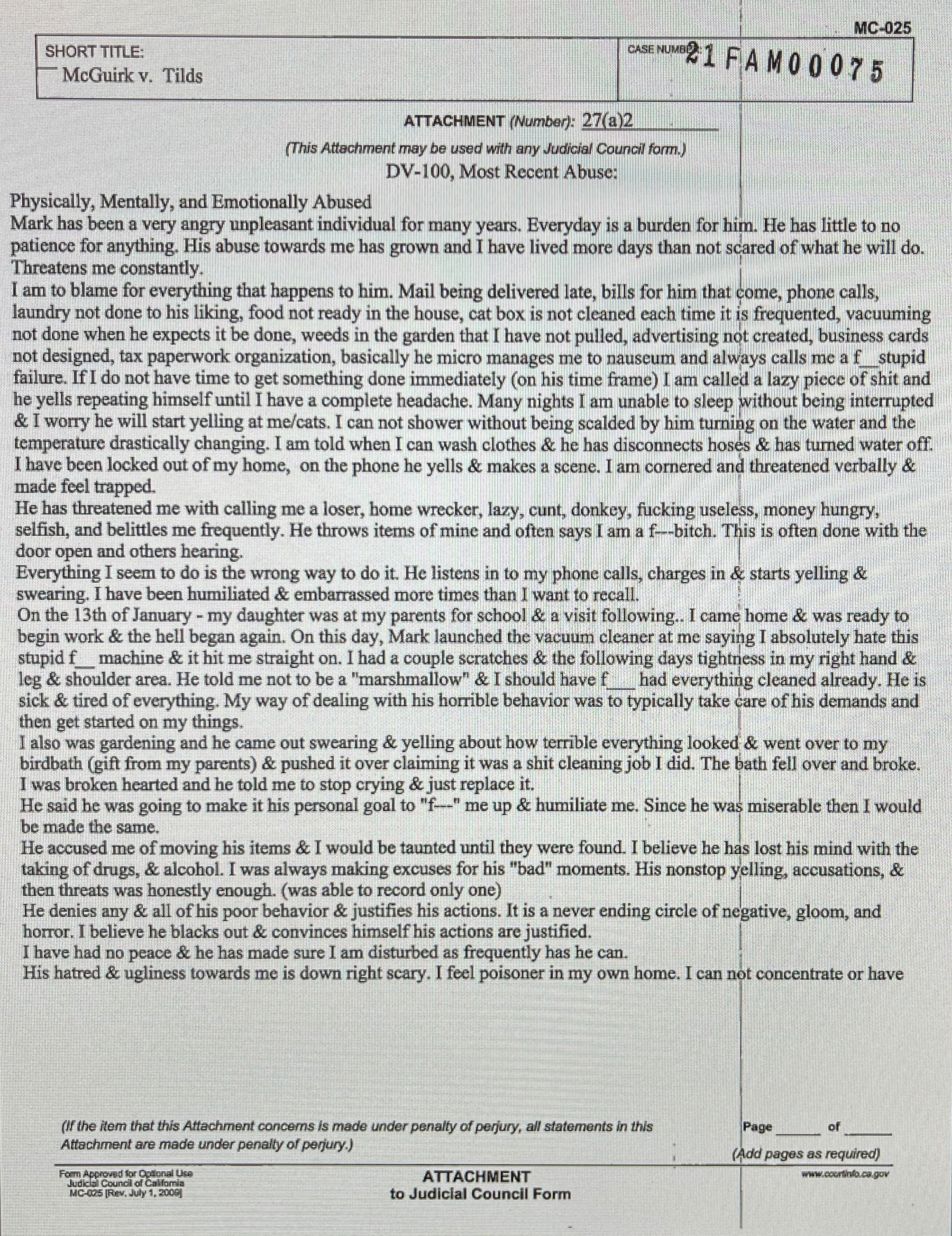 Kelly McGuirk describes physical, mental, and emotional abuse in request for domestic violence restraining order