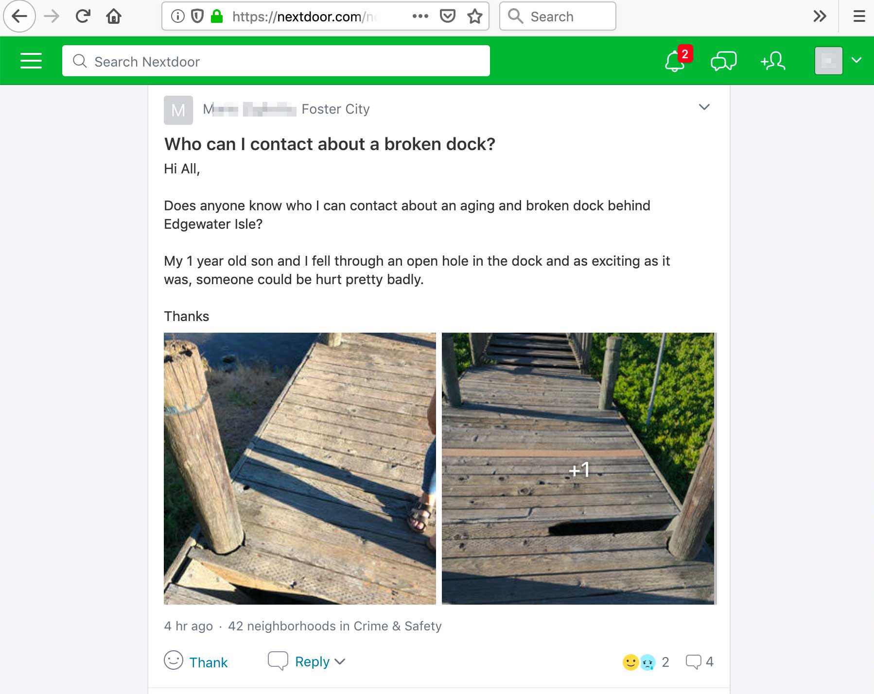 Edgewater Isle dock has 2 holes