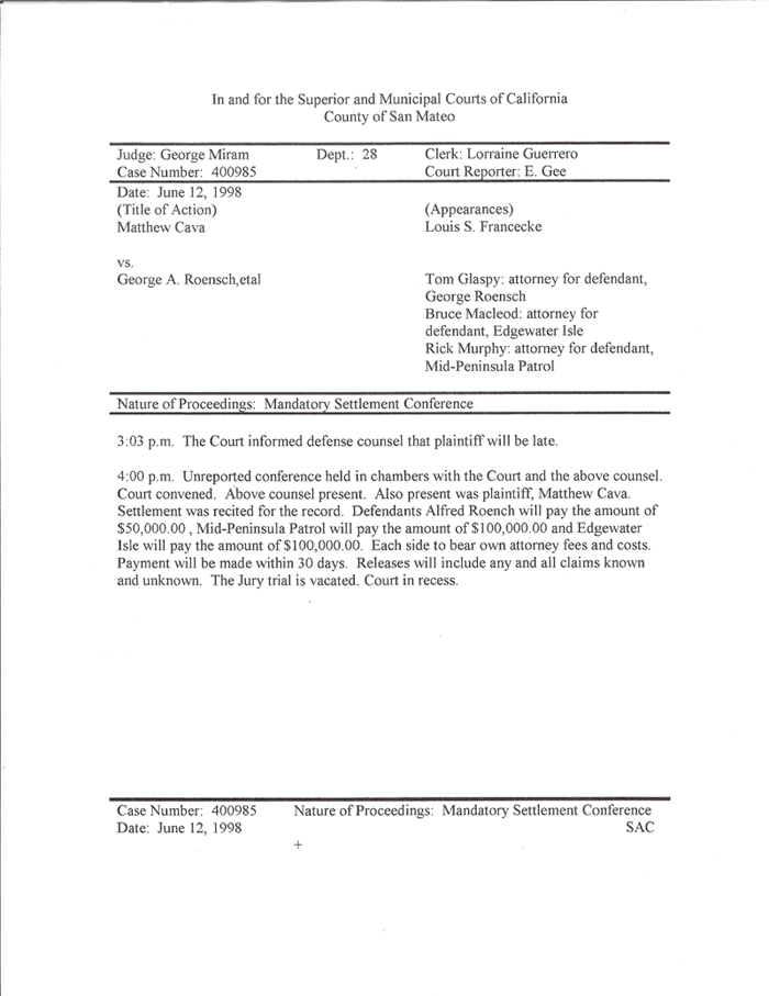 Settlement conference minutes: Edgewater Isle Master to pay $100,000