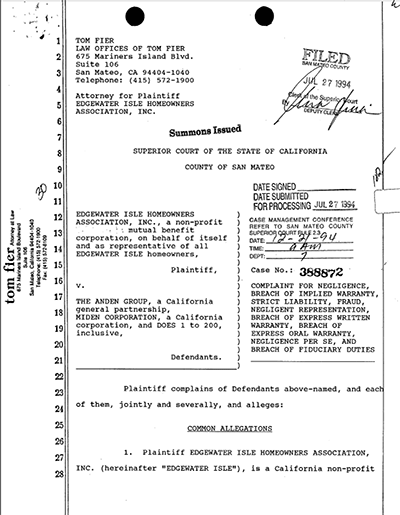 Edgewater Isle construction defects lawsuits