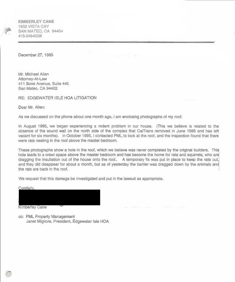 earlier letter regarding squirrel infestation at Edgewater Isle