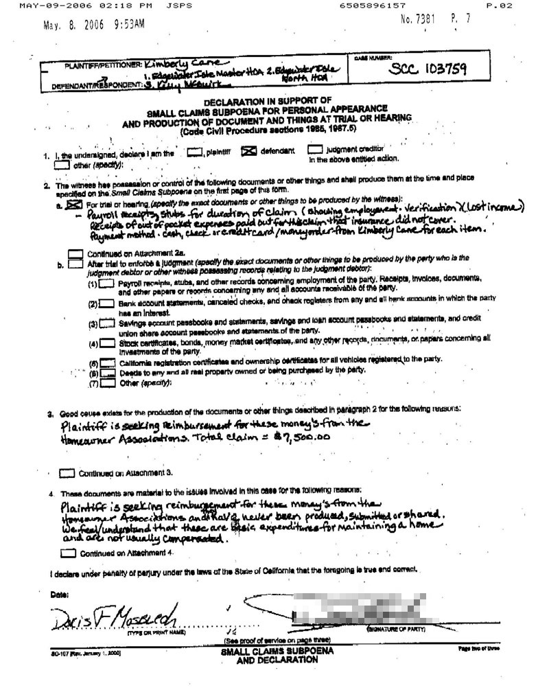 Doris Mosblech signs subpoena for convicted felon Kelly McGuirk