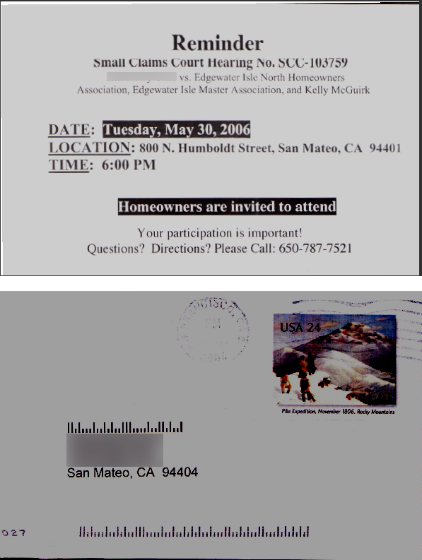 Edgewater Isle inexplicably invites the entire association to the small claims hearing