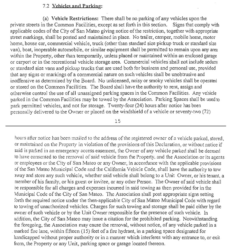 Edgewater Isle Master Assocation CC&Rs regarding parking