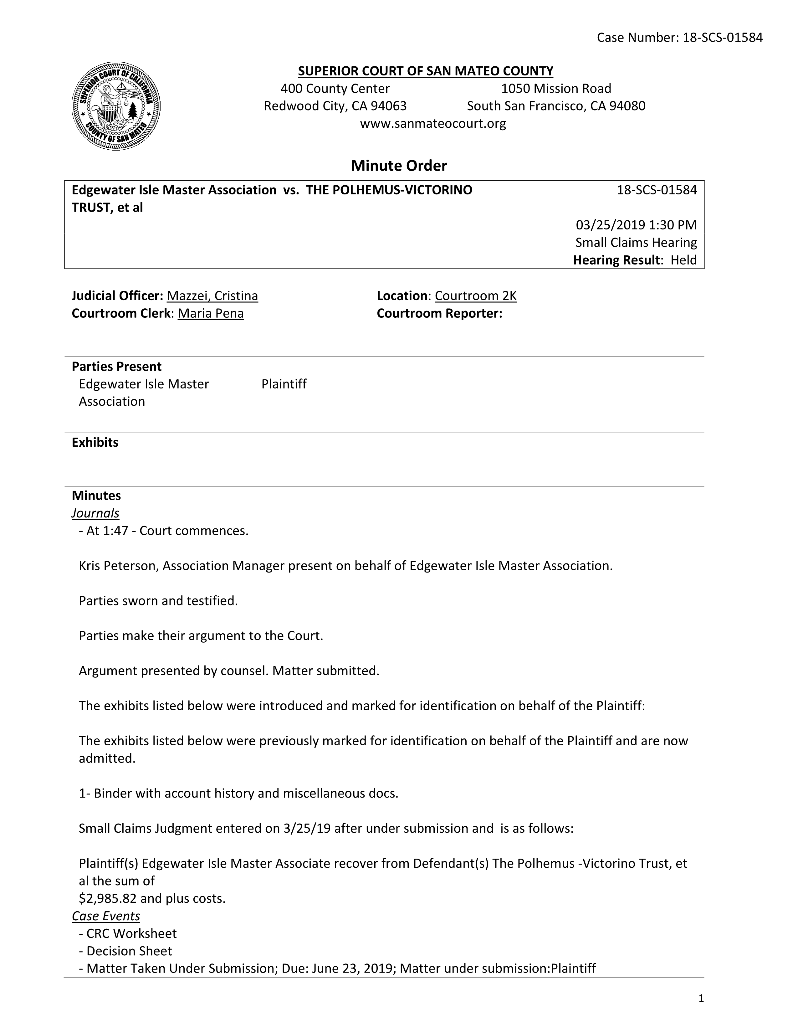 Edgewater Isle North judgement after service of memorandum of costs and order granting attorney's fees