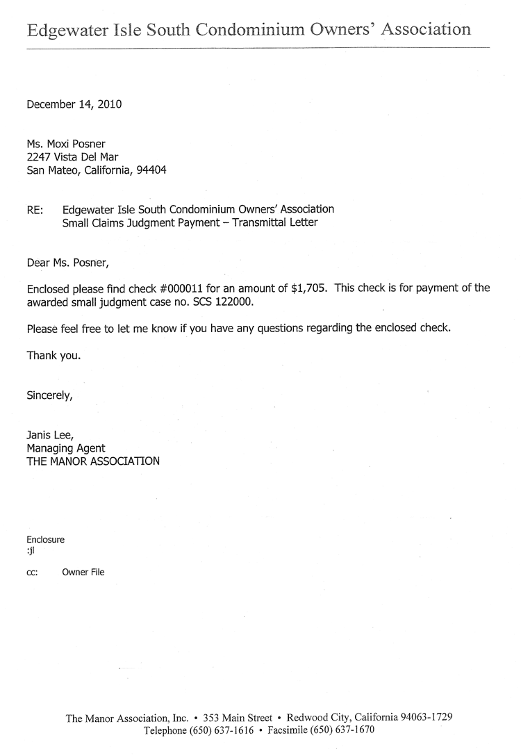 Edgewater Isle South Association pays small claims court judgment