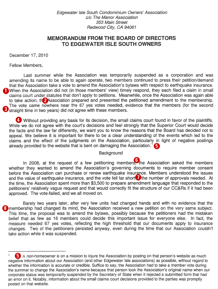 Edgewater Isle South HOA sends letter of propaganda