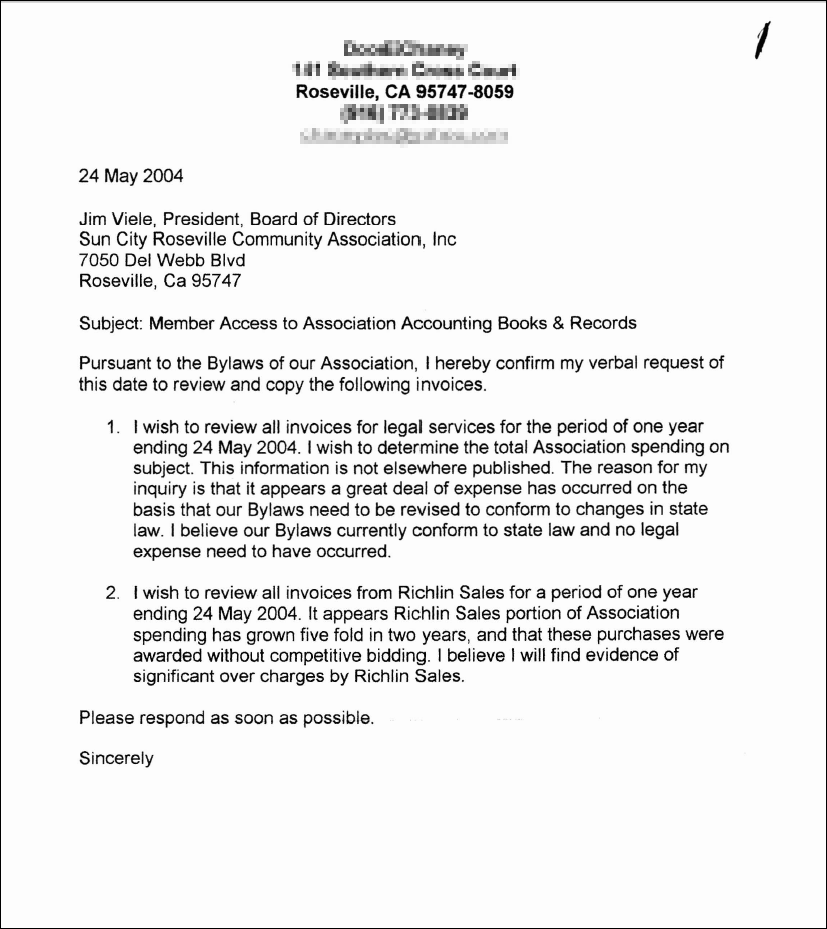 homeowner asks for access to association accounting books and records