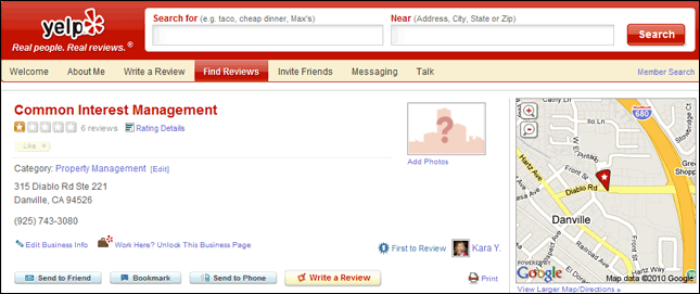 Yelp one star review