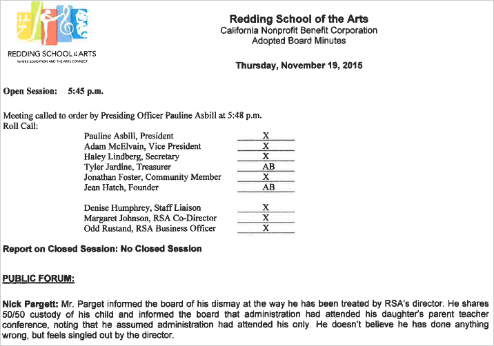 Nick Pargett informed the board of his dismay at the way he has been treated by RSA's director.