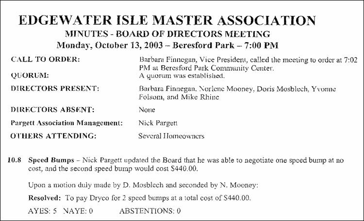 meeting minutes from 2003