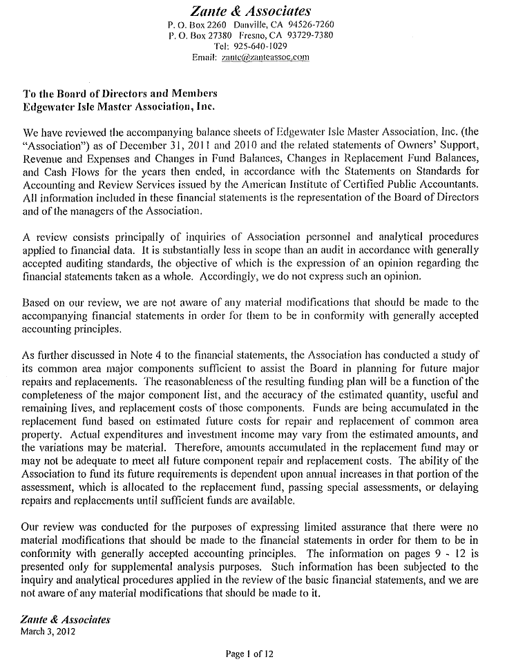 Edgewater Isle Master Homeowners Association (HOA) is suspended