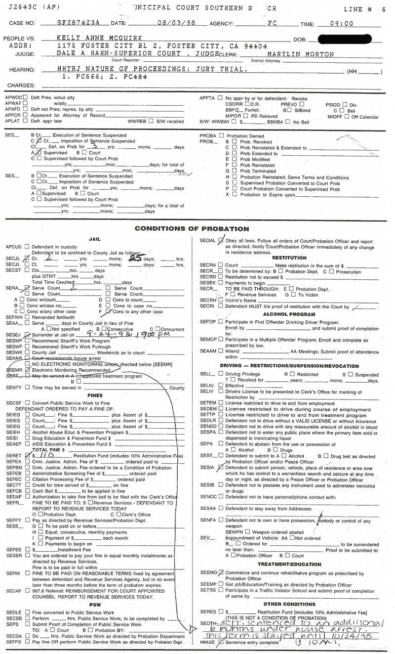 Kelly McGuirk was ordered to submit to electronic monitoring