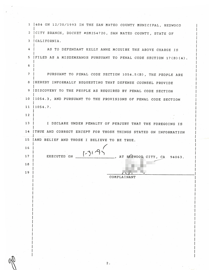 As to defendant Kelly Anne McGuirk the above charge is filed as a misdemeanor