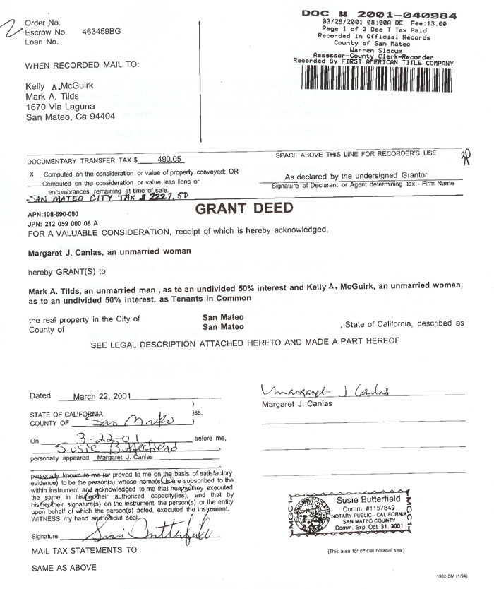 1670 Via Laguna deed shows relationship of Independent Haulers and Kelly McGuirk