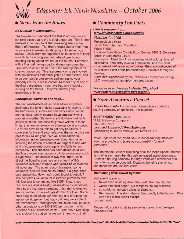 October 2006 Newsletter