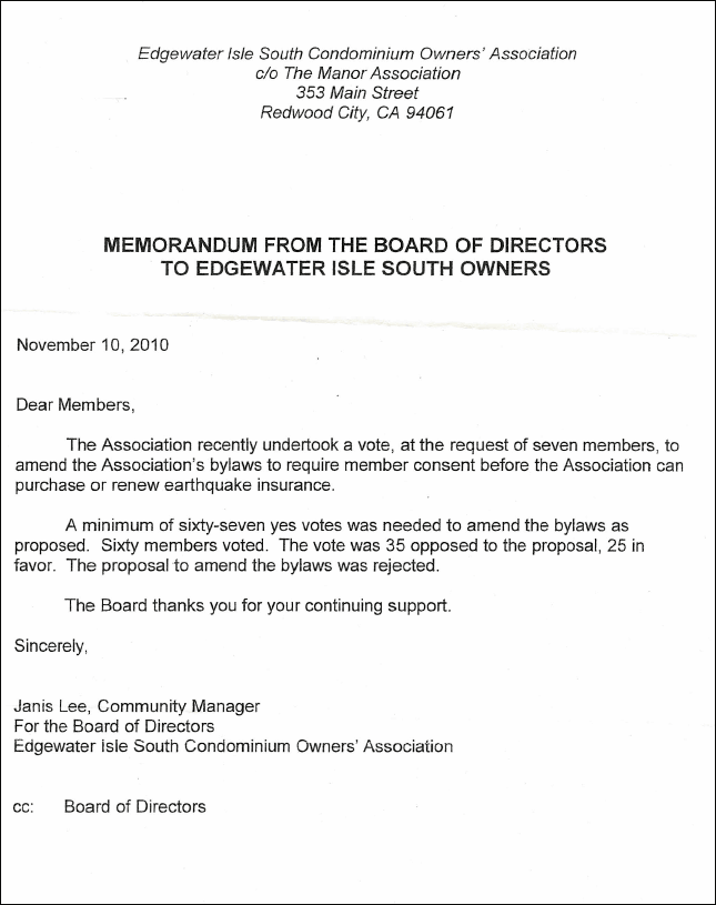 Edgewater Isle South Association announces earthquake insurance vote results