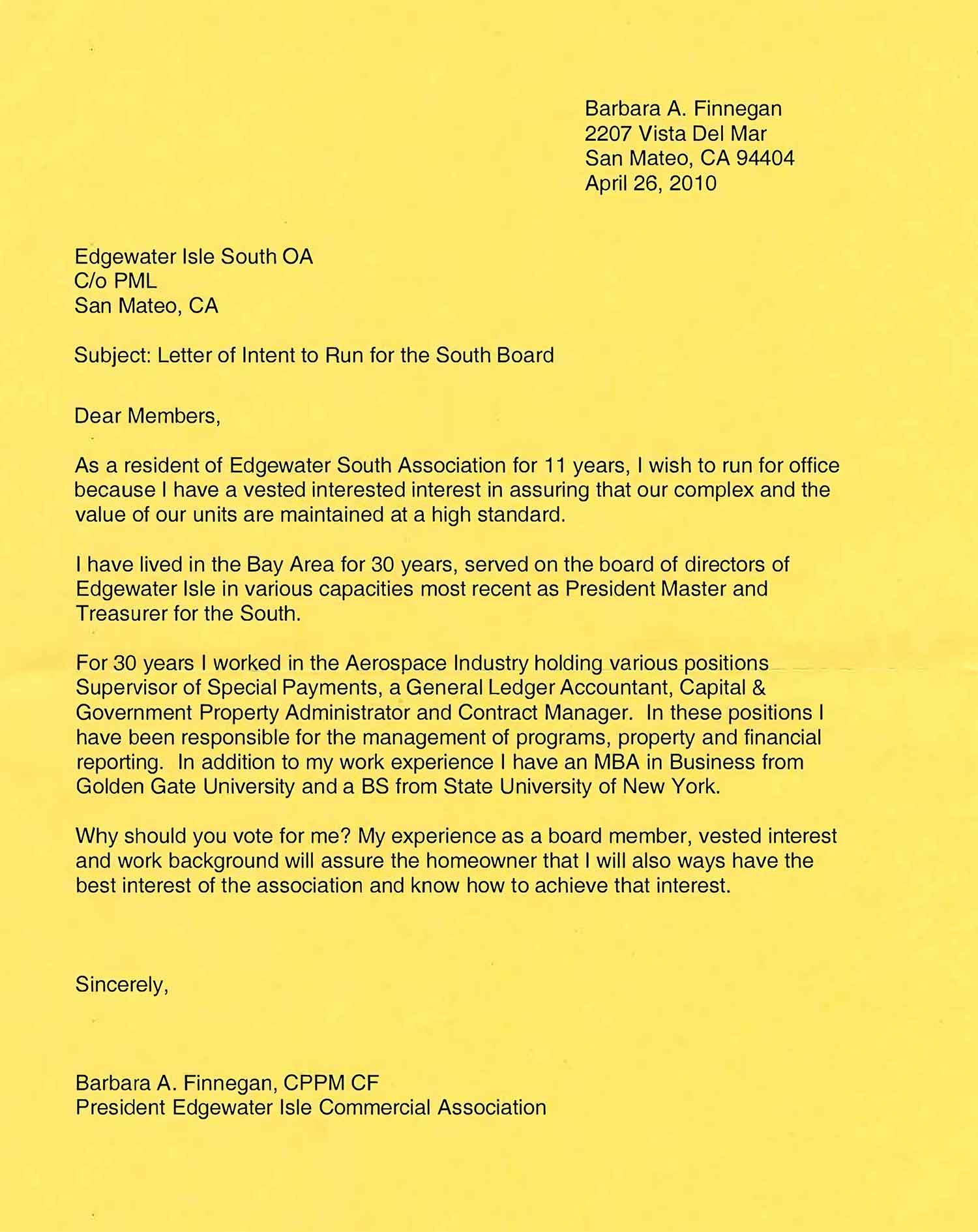 Barbara Finnegan candidate letter 2010