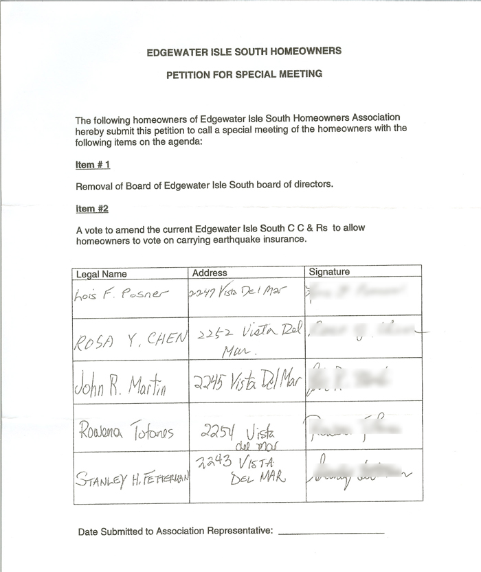 Petition Submitted to South Association Attorney's Office