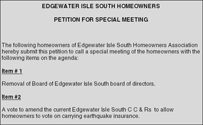Excerpt of Petition to remove board of directors