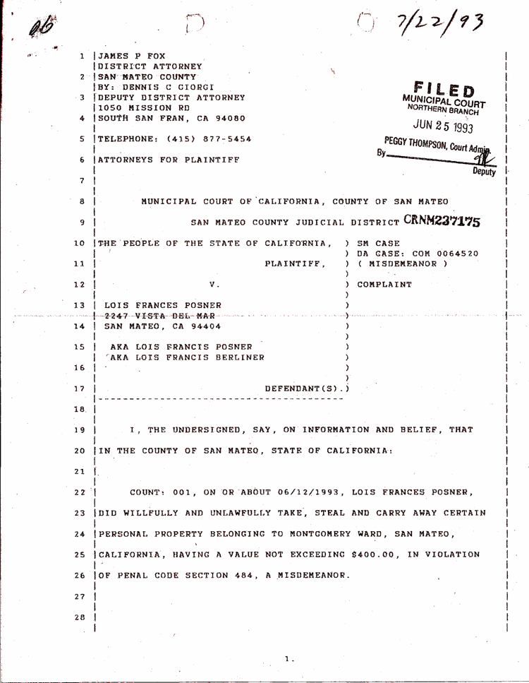 Moxi Posner was convicted of stealing from Montgomery Ward in San Mateo