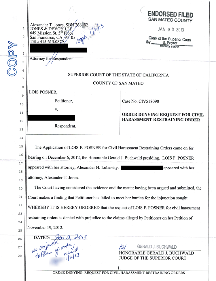 Order Denying Request for Civil Harassment Restraining Order