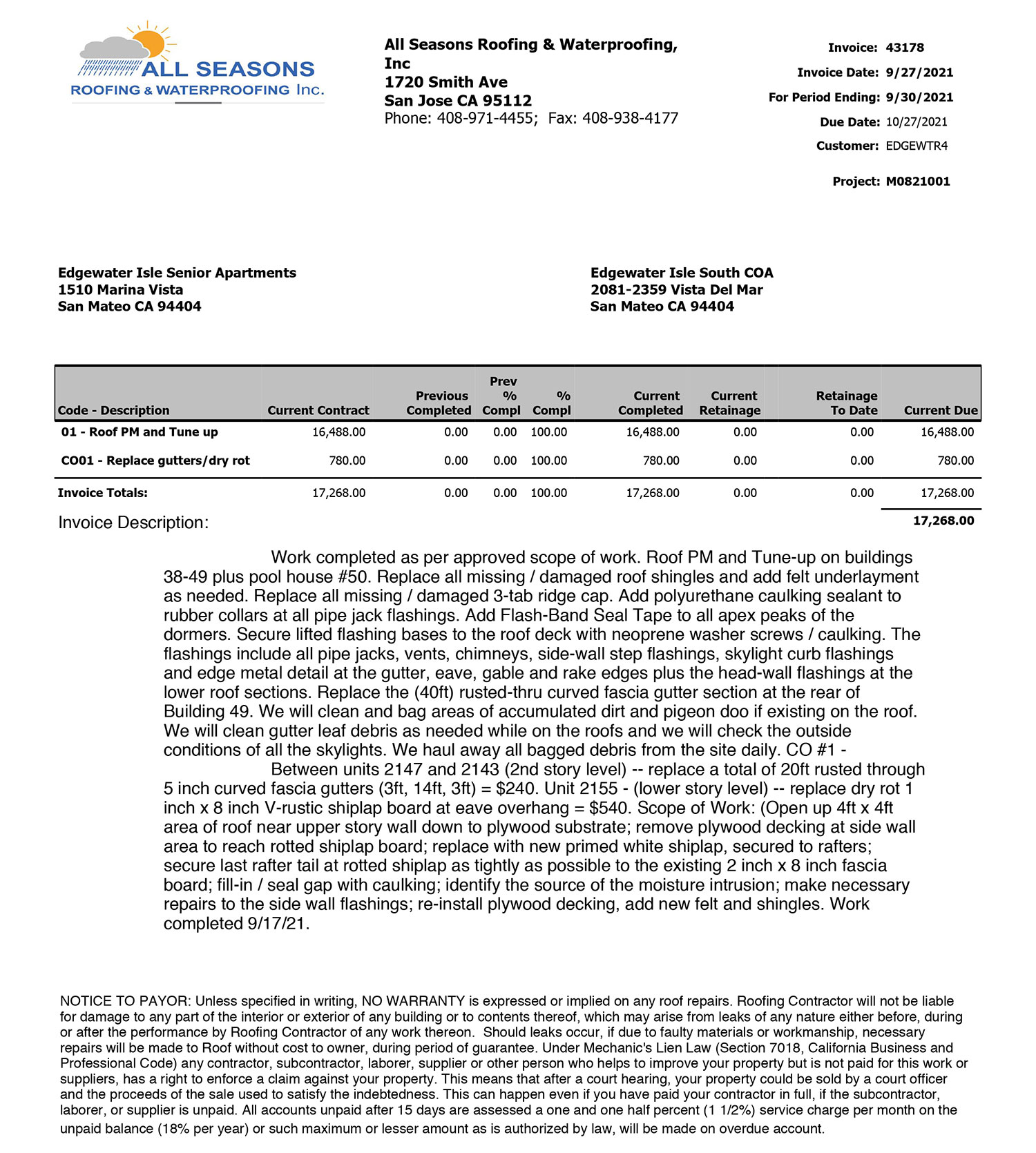 Edgewater Isle South past due invoice
